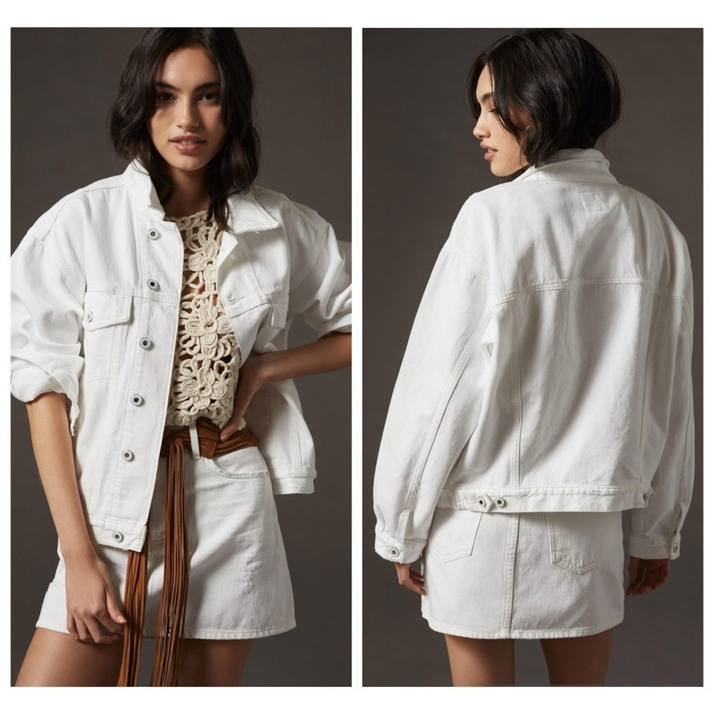 Anthropologie Favorite Daughter White Otto Boyfriend Jacket Rigid Denim size XS - Picture 16 of 16